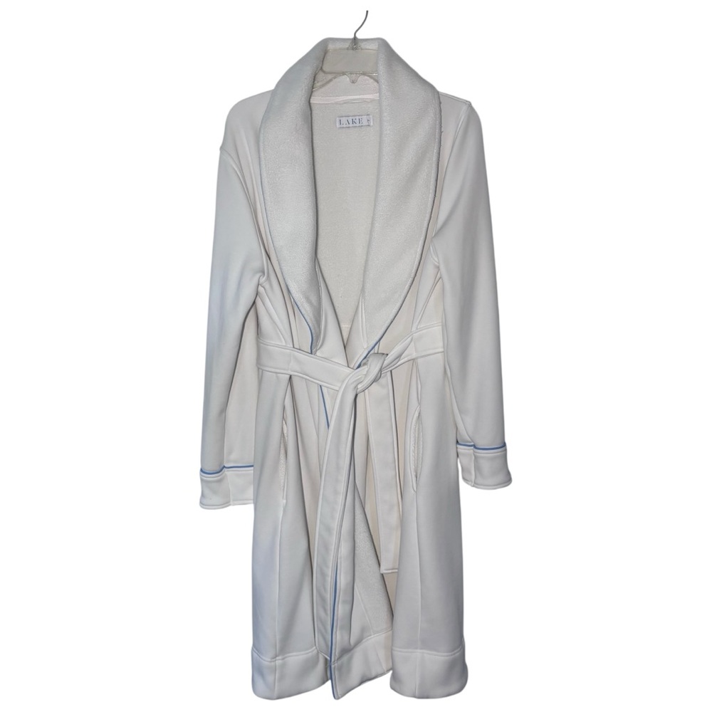 Lake Pajamas Cozy Robe in French Blue - XL Ivory White with Blue Piping - Picture 2 of 8